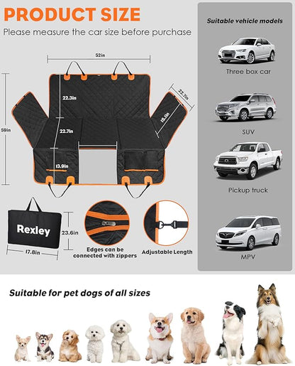 Back Seat Extender for Dogs- Dog Car Seat Cover for Back Seat Bed for Car Travel Bed with Mesh Window and Storage Pocket 330LB Waterproof
