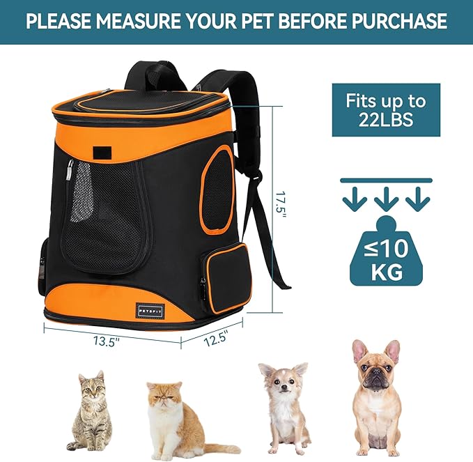 Petsfit Dog Backpack Carrier with Upgrade Waist Cushion Design to Better Fit The Waist, Suitable for Small and Medium Dogs Cats, and Rabbits up to 18 Pounds