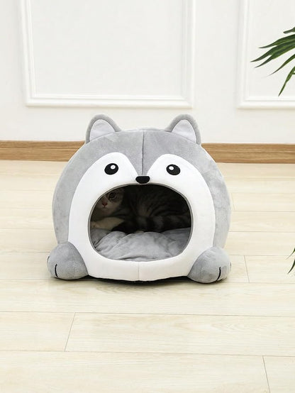 QWINEE Indoor Fox Shape Cat Bed Cave with Removable Cushion