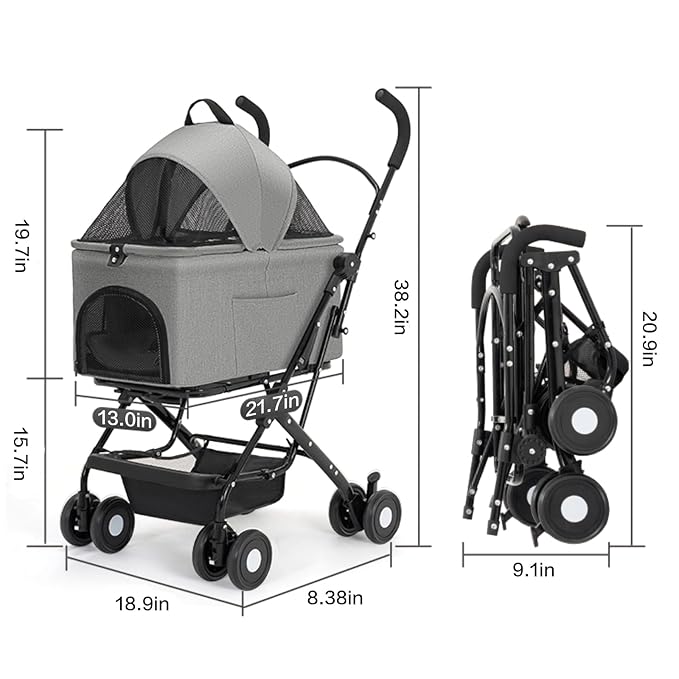 3 in 1 Dog Stroller 4 Wheels Folding