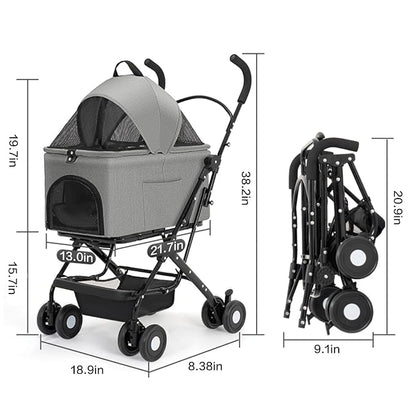 3 in 1 Dog Stroller 4 Wheels Folding