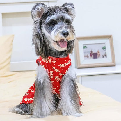 CuteBone Dog Dresses Velvet Holiday Small Dogs Clothes Onesie Pet Apparel Girl Puppy Skirt with Bow Hair Rope CVA30XS