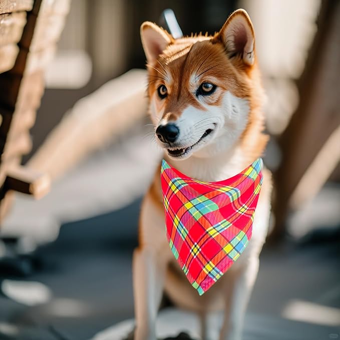 10PCS Dog Bandanas Plaid for Medium Breed Kerchief Washable Triangle Bibs Head Scarves Scarfs for Boys and Girls Grooming Accessories