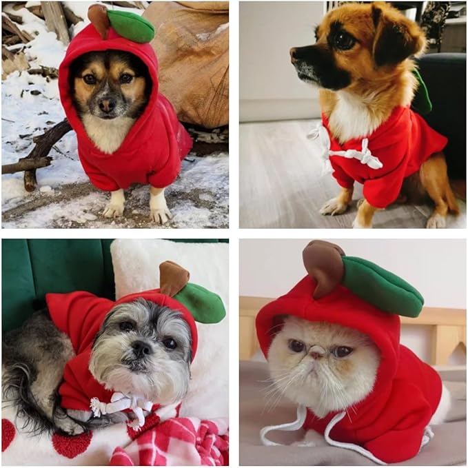 Dog Christmas Halloween Costumes,Dog Hoodies for Small Dogs Cats, Cat Puppy Outfits,Yorkie Chihuahua Pomeranian Clothes (X-Small, Red-Apple)