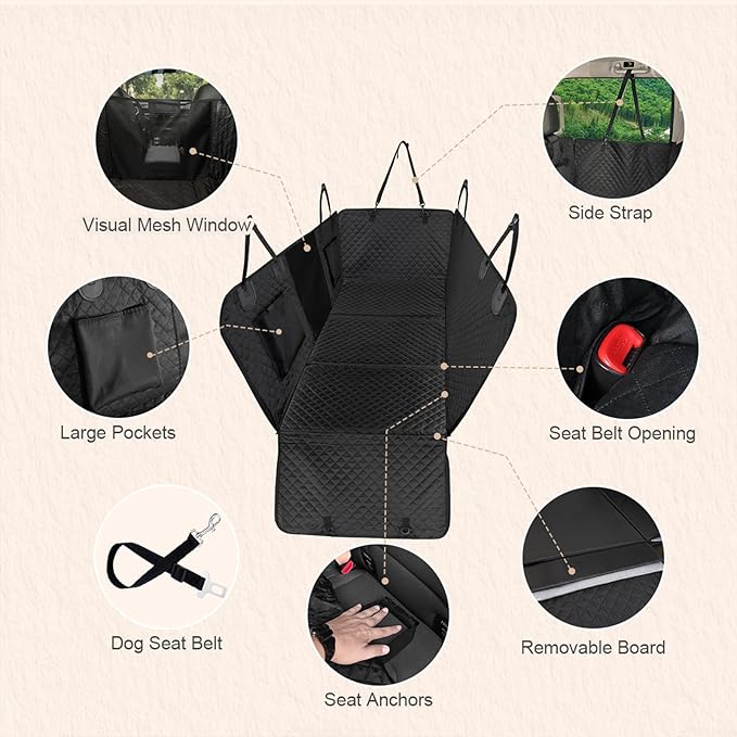 Prodigen Dog Car Seat Cover for Back Seat with Detachable Hard Bottom (51" x 24")