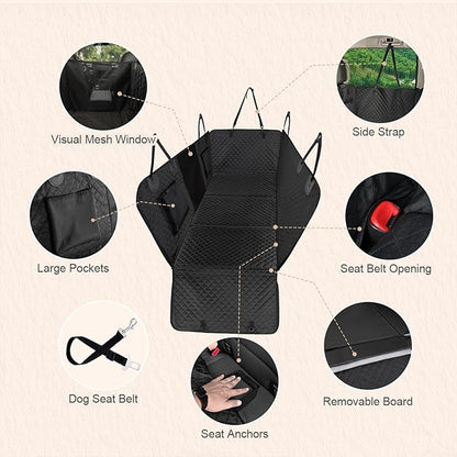 Prodigen Dog Car Seat Cover for Back Seat with Detachable Hard Bottom (51" x 24")