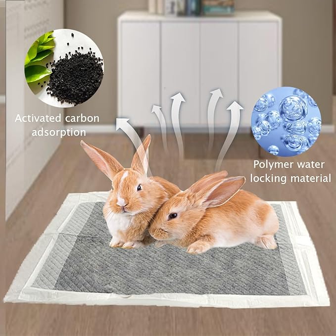 kathson 100 Piece Rabbit Pee Pads,Disposable Pet Pees Pad,Cage Black Carbon Liner,Super Absorbent Leak Proof Cushion Reduce Odor Bunny Training Accessories for Puppy Kitten Hamsters Hedgehog(S)