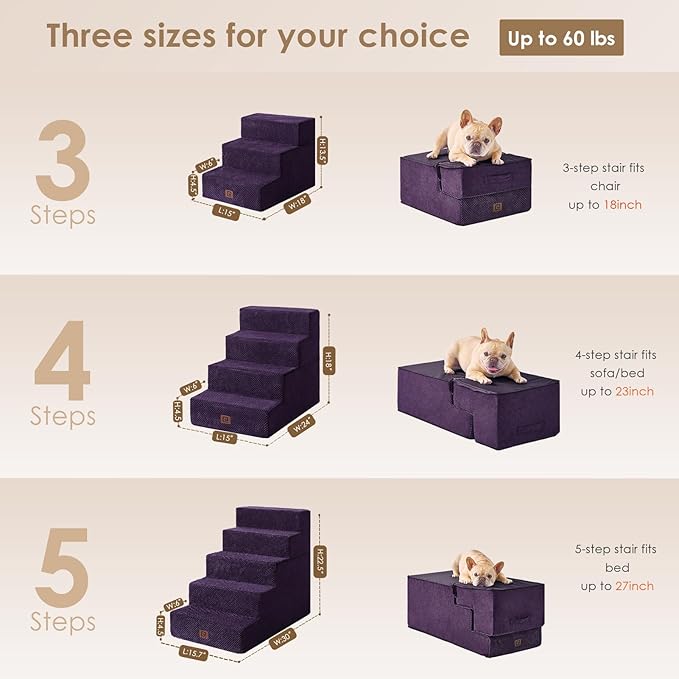 EHEYCIGA Dog Stairs for High Bed 22.5”H 5-Step Dog