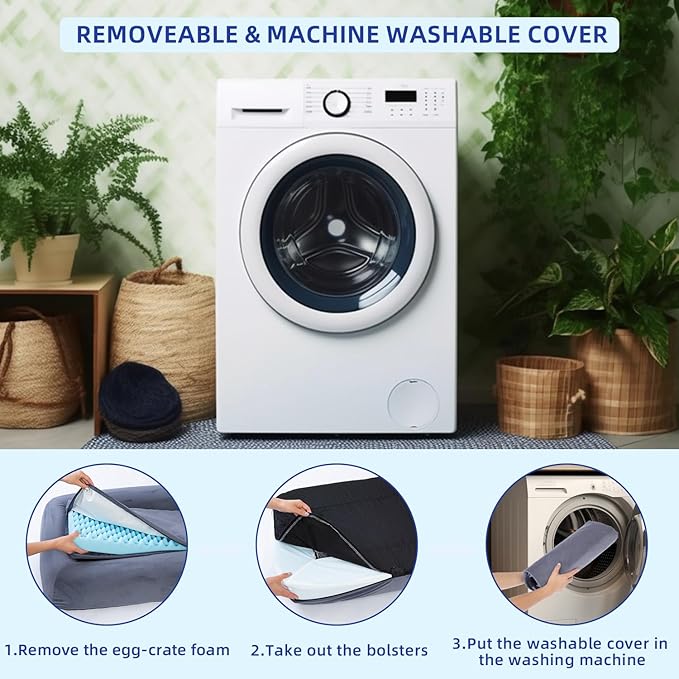 pettycare Orthopedic Dog Bed for Large Dogs Waterproof Pet Bed Soft Sofa with Two Fabrics Washable Removable Cover Egg Foam Support Anti-Slip Bottom Extra Head and Neck Support Sleeper