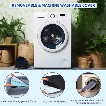 pettycare Orthopedic Dog Bed for Large Dogs Waterproof Pet Bed Soft Sofa with Two Fabrics Washable Removable Cover Egg Foam Support Anti-Slip Bottom Extra Head and Neck Support Sleeper