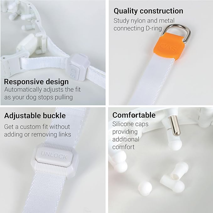 SVD.PET Dog Prong Collar for No-Pull Training, Quick-Release Buckle Adjustable Pinch Collar for Small Medium Large Dogs (White, Medium Size)