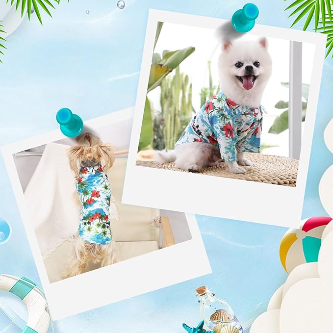 Summer Dog Clothes Boy Girl Dog Hawaiian Shirt Hawaii Style Breathable Cool Costume Beach Seaside Sweatshirt for Small Puppy Polo T-Shirt Pet Outfit