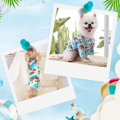 Summer Dog Clothes Boy Girl Dog Hawaiian Shirt Hawaii Style Breathable Cool Costume Beach Seaside Sweatshirt for Small Puppy Polo T-Shirt Pet Outfit