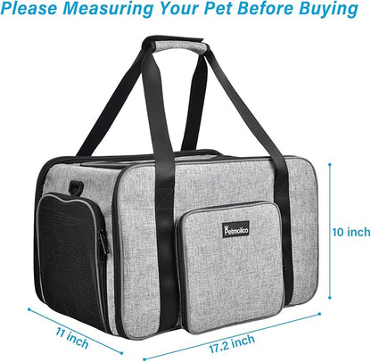 Cat Carrier Soft-Sided Pet Carrier for Small Medium Cats Puppies 16LBs 3 Open (Grey-X863)…