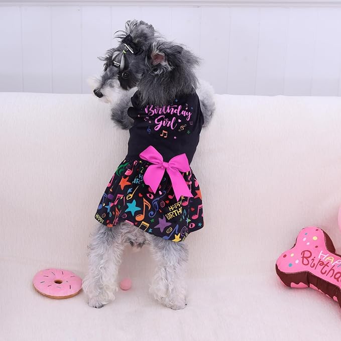 CuteBone Birthday Dog Dresses Velvet Holiday Small Dogs Clothes Onesie Pet Apparel Girl Puppy Skirt with Bow Hair Rope CVA50M-D
