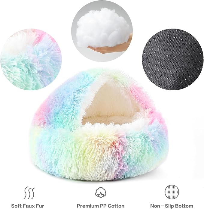 NOYAL Dog Bed Round Hooded Plush Cat Cave