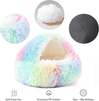 NOYAL Dog Bed Round Hooded Plush Cat Cave
