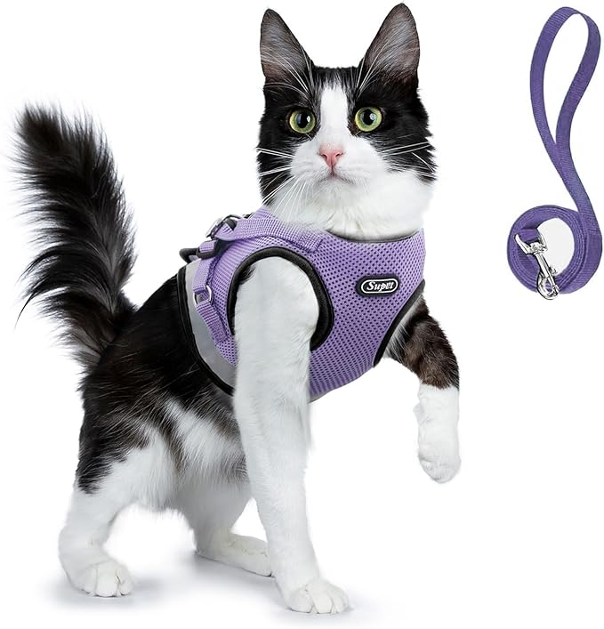 Supet Cat Harness and Leash Set for Walking and Small Dog Soft Mesh Harness Adjustable Vest with Reflective Strap Comfort Fit for Pet Kitten Puppy Rabbit