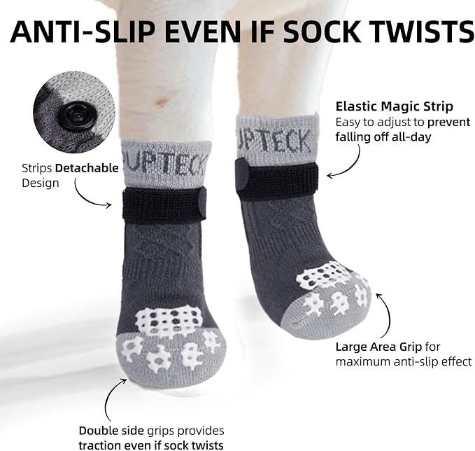 PUPTECK Anti Slip Dog Socks 2 Pairs with Double Grippers for Hardwood Floors