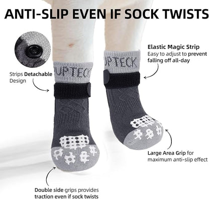PUPTECK Anti Slip Dog Socks 2 Pairs with Double Grippers for Hardwood Floors