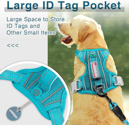 BARKBAY Dog Harness No Pull with ID Tag Pocket - Heavy Duty, Reflective, Easy Control for Large Dogs (Ocean Blue,L)