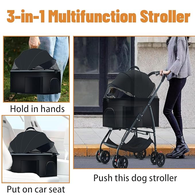 3-in-1 Pet Dog Stroller 55lbs, Dog