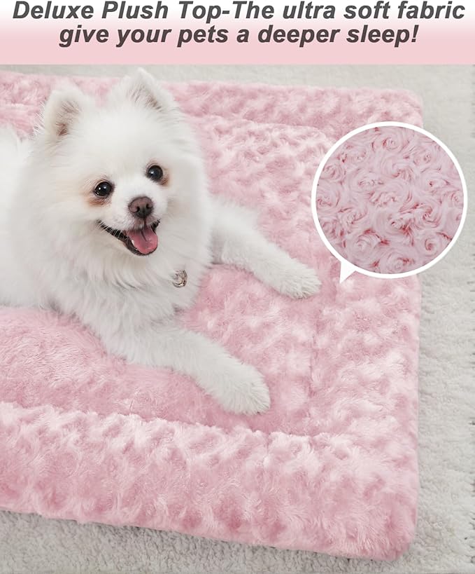 Washable Dog Bed Mat Reversible Dog Crate Pad Soft Fluffy Pet Kennel Beds Dog Sleeping Mattress for Large Jumbo Medium Small Dogs 35 x 22 Inch,