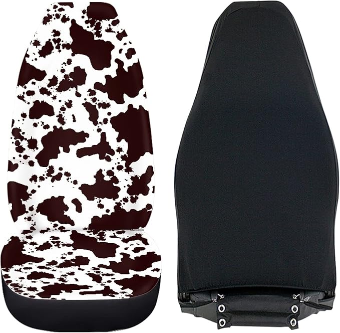 Brown Cow Print Auto Car Seat Cover Front Seats Only Van,2PCs Set