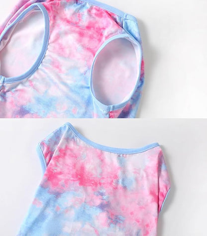 Dog Tie dye Sleeveless T Shirt Colorful Pink Printed Dogs Vest Shirt Pajamas Breathable Stretchy Summer Clothes for Large Dog Boys Girls（Large,Pink）
