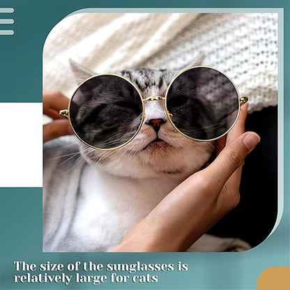 Dog Sunglasses Retro Pet Glasses Doll Glasses Classic Round Dog Glasses Metal Cat Puppy Eye Wear Hippie Costumes for Cats and Dogs