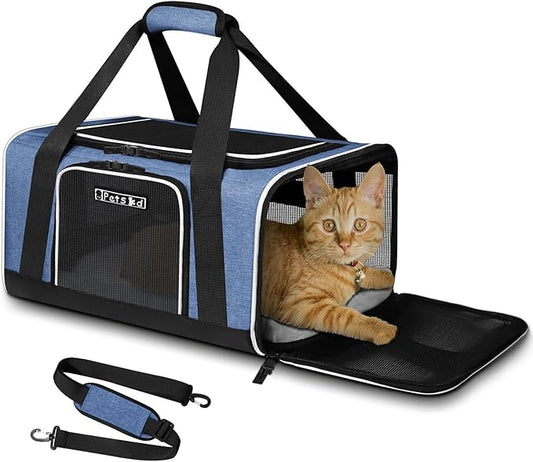 Petskd Pet Carrier 17x11x9.5 Alaska Airline Approved,Pet Travel Carrier Bag for Small Cats and Dogs, Soft Dog Carrier for 1-10 LBS Pets,Dog Cat Carrier with Safety Lock Zipper(Blue)