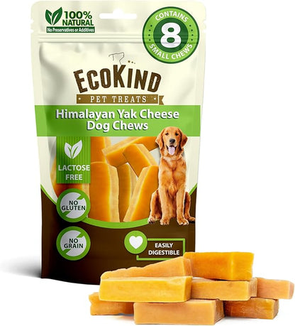 EcoKind Himalayan Yak Cheese Dog Chew | Great for Dogs, Treat for Dogs, Keeps Dogs Busy & Enjoying, Indoors & Outdoor Use (8 Small Sticks)