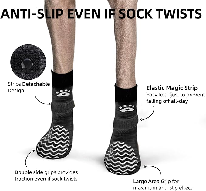 PUPTECK Anti Slip Dog Socks 2 Pairs with Double Grippers for Hardwood Floors