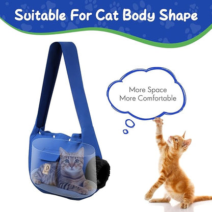 Cat Dog Carrier Sling Soft-Sided Pet Supplies, Hands Free Shoulder Crossbody Pouch Bag Cat Carrying Backpack, Color Blue Size L Pet Tote Holder Nail Trimming Outdoor Traveling for 8-20 lbs