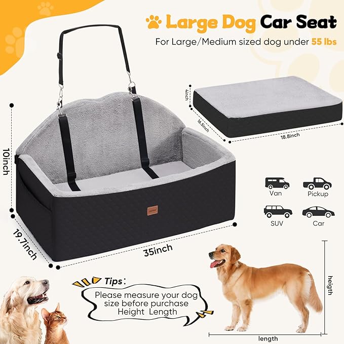 Dog Car Seat for Large Medium Dog 55 lbs 2 Small
