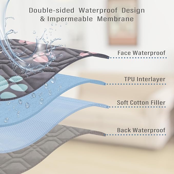 Dog Bed Cover for Pets Blankets Rug Pads for Couch Protection Waterproof Bed Covers Dog Blanket Furniture Protector Reusable Changing Pad (Dark Grey+Colorful Paw 62"x82")