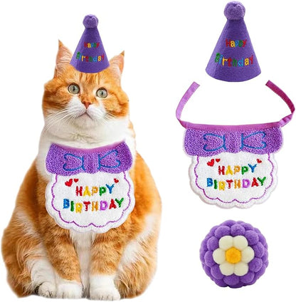 Dog Cat Birthday Party Supplies Outfit Bandana Bib Hat Ball Toy Cute Collar with Bow Tie for Cats Puppy Small Dogs and Rabbits