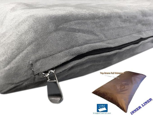 DIY Luxurious Soft Gray Microsuede Cover for Pet Bed or Pillow + Internal Liner (Half Waterproof, Half Water Resistant) for Medium to Large Dogs - Covers ONLY Flat Style (47''x29'')