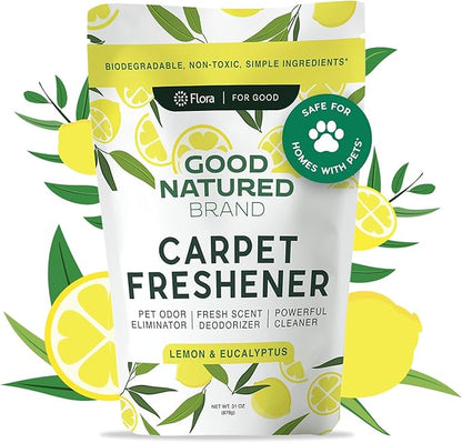 | Carpet Freshener & Deodorizer Powder | Pet Odor Eliminator for Strong Odor & Pet Urine | Fresh Natural Lemon & Eucalyptus Scent | Biodegradable, Safe for Homes with Pets - 31oz