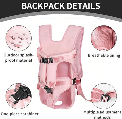 PINVNBY Pet Front Dog Carrier Backpack, Adjustable Dog Front Carrier for Small and Medium Dogs and Cats, for Walking, Camping,Hiking (Large, Pink)