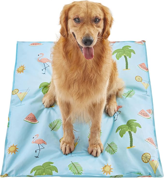 Norvy Pet Cooling Mat Pressure Activated Cooling Mat for Large Dogs 43'' × 32'' Summer Gel Cooling Pad for Kennels Dog Beds Portable Cooling Blanket Water Injection