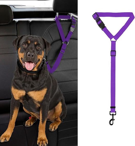 Dog Cat Safety Seat Belt Strap Car Headrest Restraint Adjustable Nylon Fabric Dog Restraints Vehicle Seatbelts Harness (Purple)