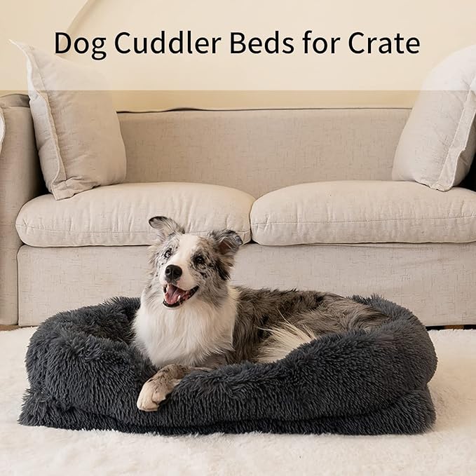 Large Dog Bed Cat Bed Fluffy Plush Dog Crate Beds for Large Dogs Anti-Slip Pet Bed Dog Crate Pad Sleeping Mat Machine Washable (Large