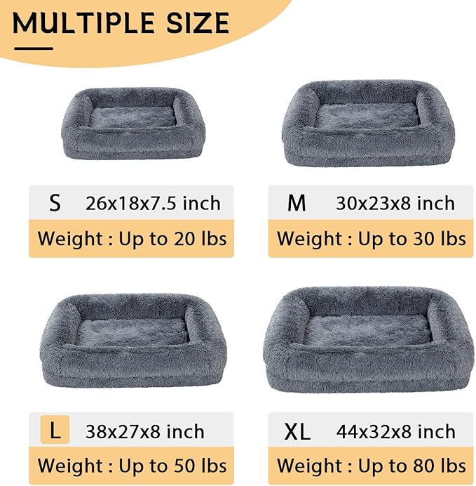 2 in 1 Calming Dog Beds for Large Dogs, Dual Layer Orthopedic Egg Crate Foam & Memory Foam Faux Fur Shag Pet Mattress Warming Rectangle Cuddle Bed Comfy Anti Anxiety, Washable Cover Anti-Slip