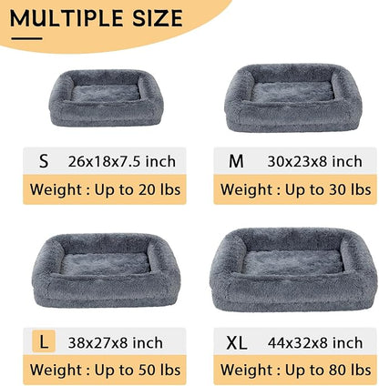 2 in 1 Calming Dog Beds for Large Dogs, Dual Layer Orthopedic Egg Crate Foam & Memory Foam Faux Fur Shag Pet Mattress Warming Rectangle Cuddle Bed Comfy Anti Anxiety, Washable Cover Anti-Slip