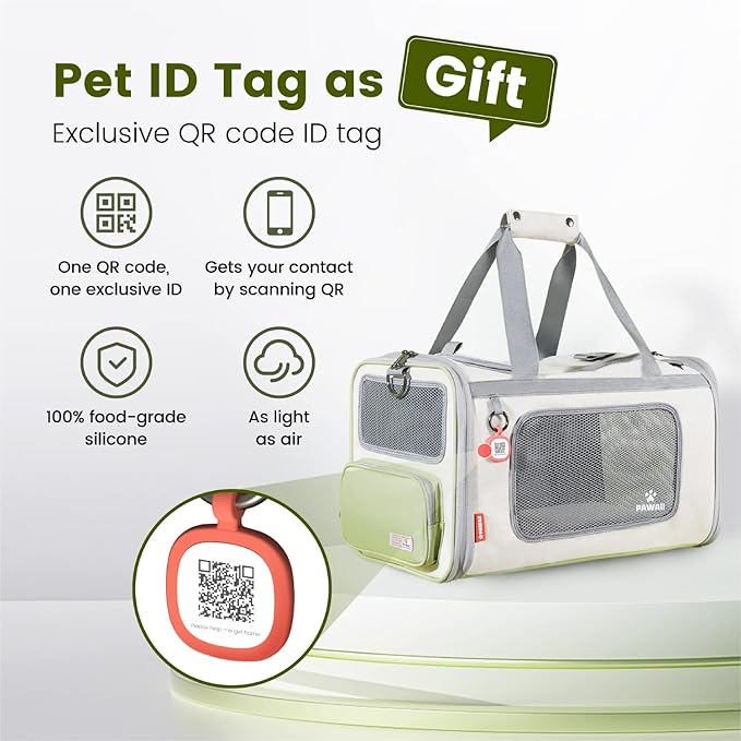 Pawaii Cat Carrier with ID Tag, TSA Airline Approved Cat Carrier, Soft Sided Collapsible Pet Travel Carrier, Foldable Cat Travel Bag, Protable, Comfortable, Convenient Cat Travel Carrier