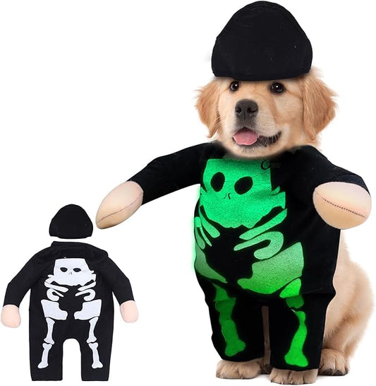 Dog Costume Halloween Skeleton Skull Outfit and Hat for Cats,Glow in The Dark Small Dog Clothes,Funny Puppy Pet Cloth for Small Doggie Dog Toys