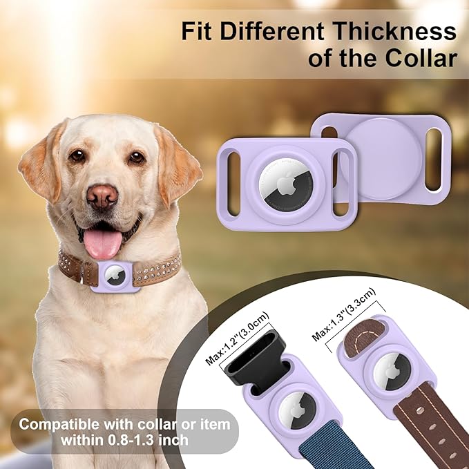 SANKALA Waterproof Airtag Case for Dog Collar, [2 Pack] Airtag Dog Collar Holder, TPU & Silicone Full Body Covered Anti-Lost Apple Air Tag Collar Holder Airtag Case for Pet Collar Backpack, Purple