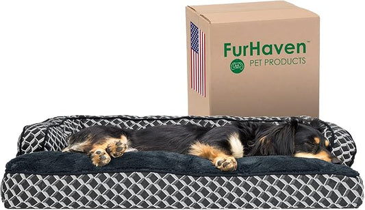 Furhaven Pillow Dog Bed for Medium/Small Dogs w/ Removable Bolsters & Washable Cover