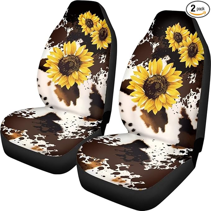 Cow Sunflower Print Car Seat Covers Front Seats Only Air Mesh Cloth Automotive Vehicle Seat Covers Cars Interior for Cars